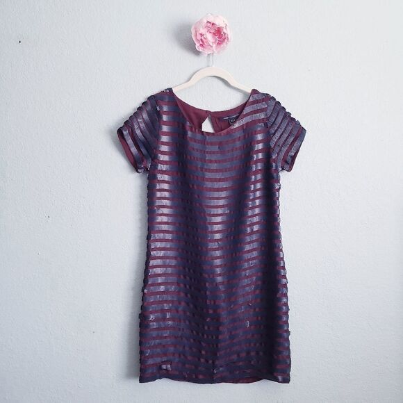 French Connection Burgundy and Navy Sequin Striped Dress - Picture 2 of 10